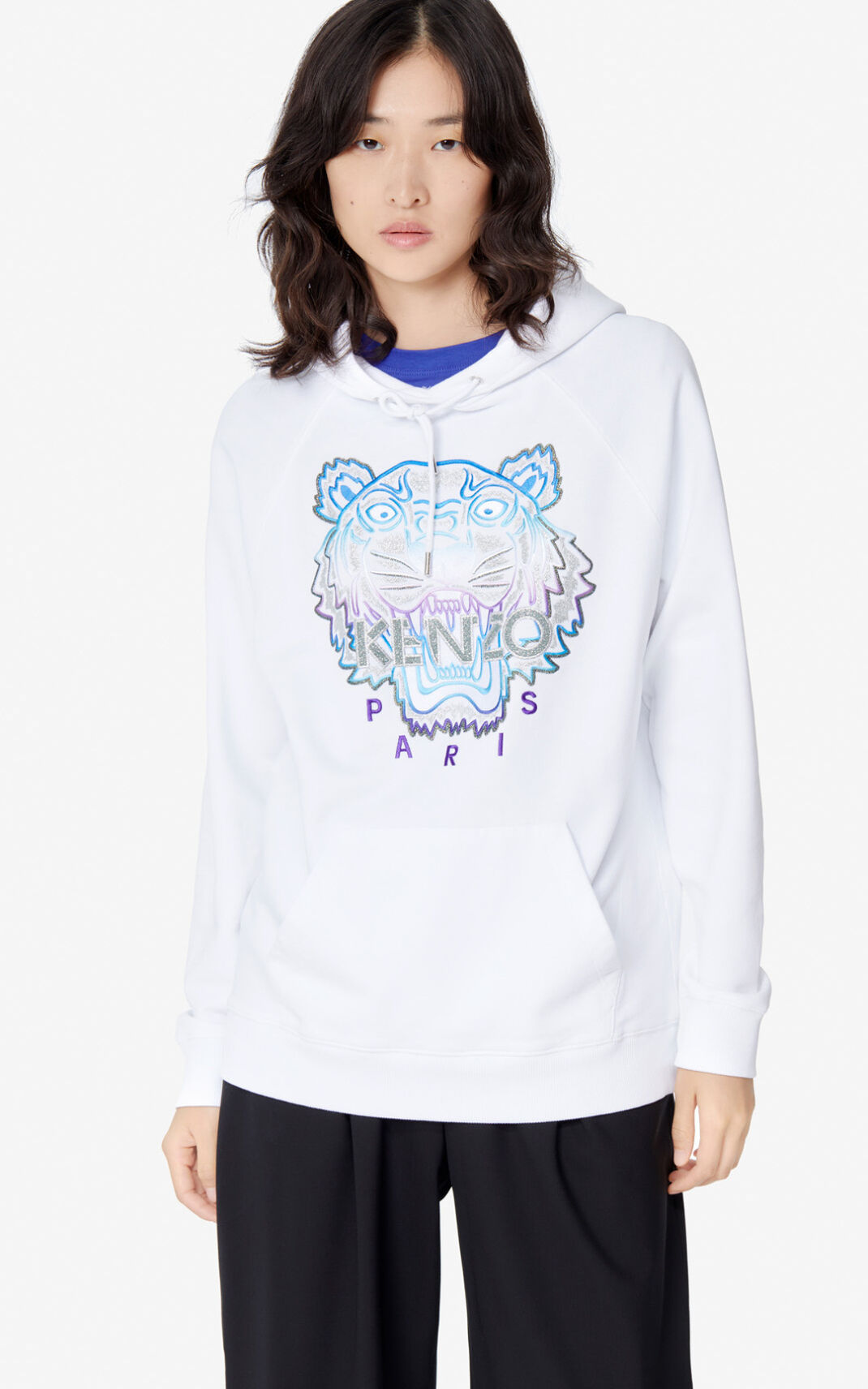 Sweat A Capuche Kenzo Femme Hooded Tiger Blanche CDIQB-1630